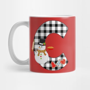 BW Buffalo Checks Pattern Monogram C | Snowman Mug